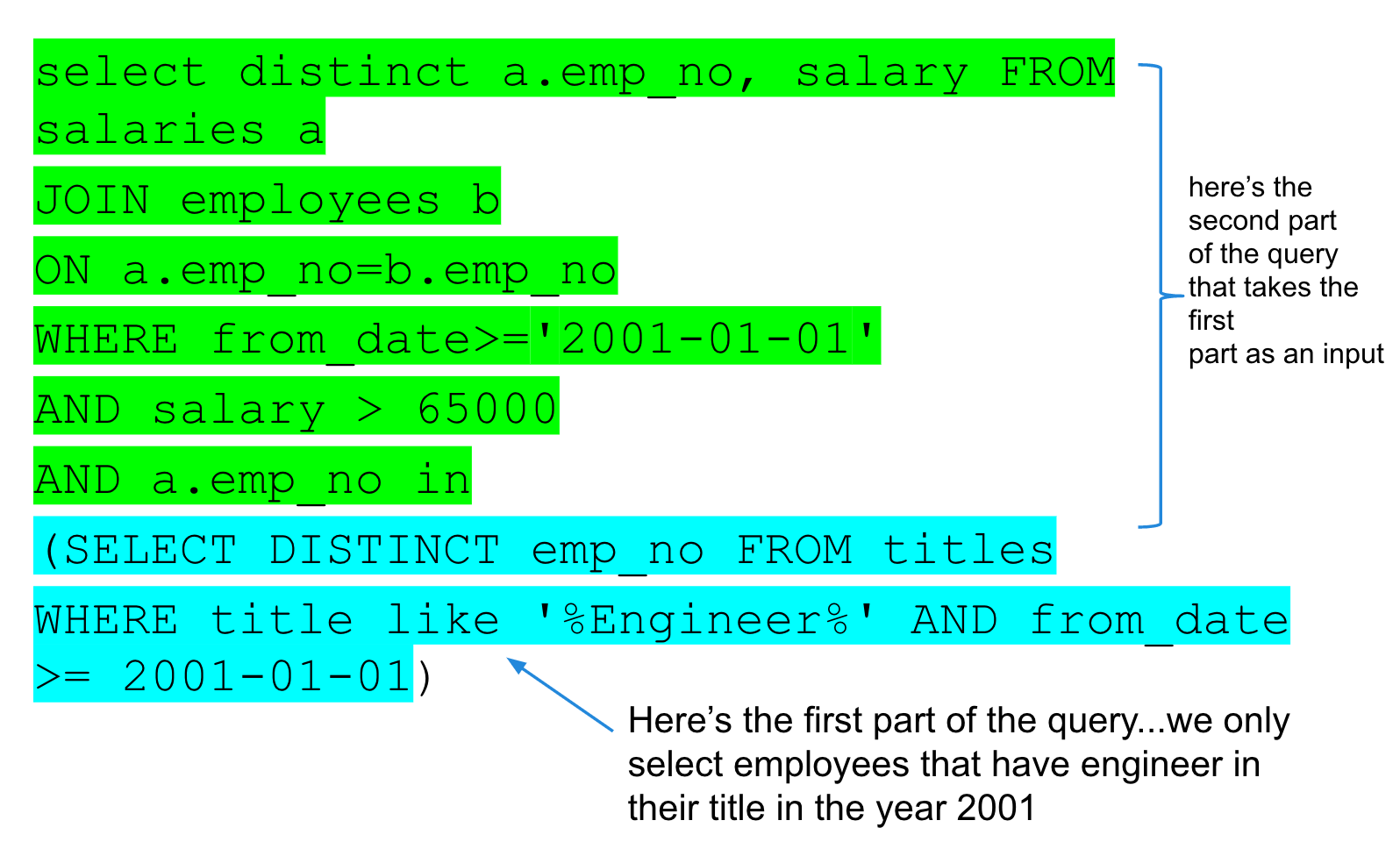 Engineer subquery